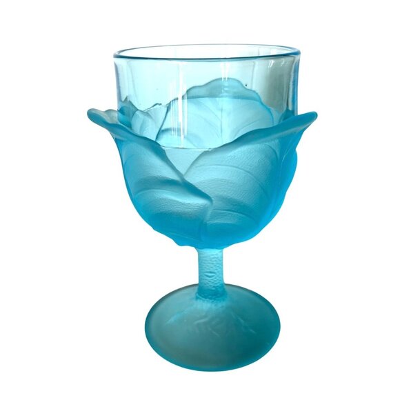 One replacement rare LG Wright cabbage leaf blue goblet. 6.25” tall holds 10oz - Picture 1 of 6